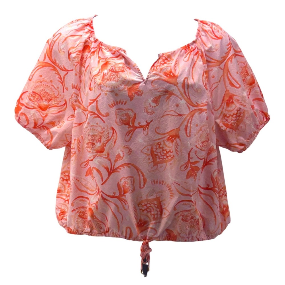Talbots Crop‎ Floral Top Pink Peach 1X